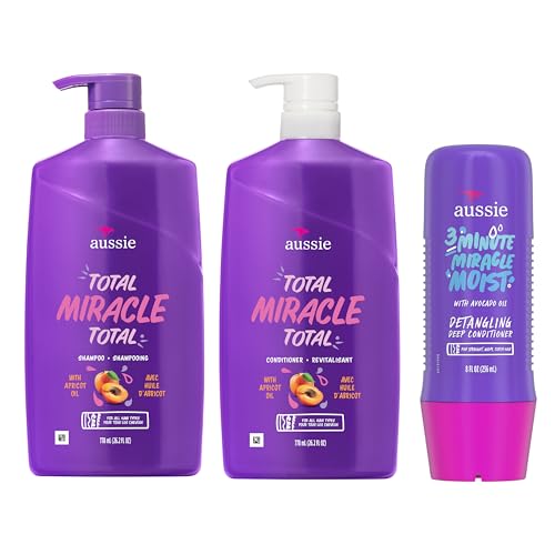 Aussie Miracle Moist Shampoo and Conditioner with 3 Minute Miracle Deep Conditioner 3 Pack 68.4 Fl Oz