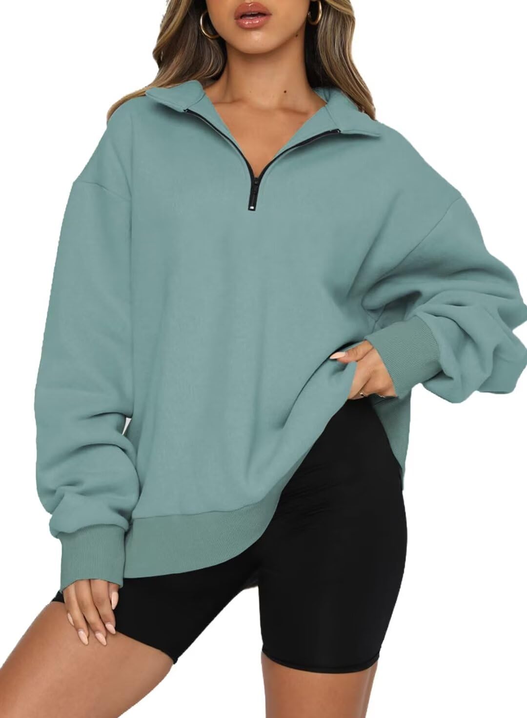 Women's Half Zip Quilted Sweatshirts Crew Neck Long Sleeve Pullover Tops