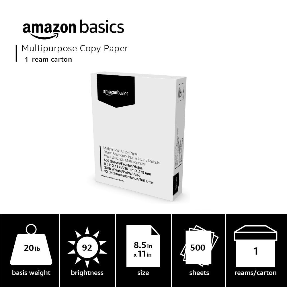 Multipurpose Copy Printer Paper, 20 lb, 8.5 x 11 Inches, 3 Reams (1,500 Sheets), 92 Bright, White