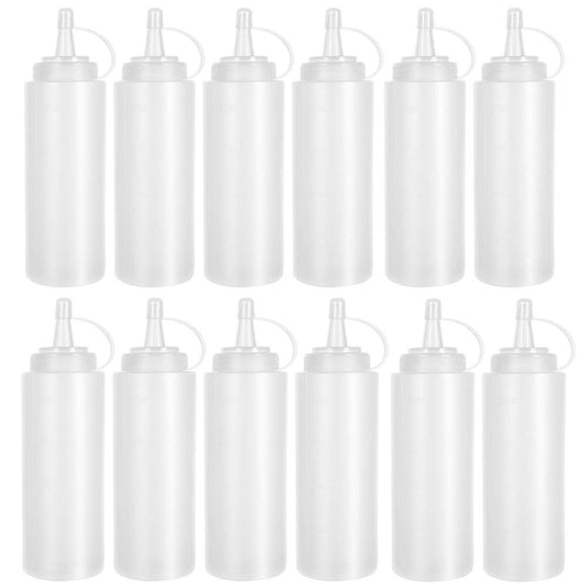 12 Pack 8 oz Plastic Squeeze Bottles Multipurpose Squirt Bottles for Ketchup,Condiments,BBQ Sauce,Dressing,Barbecue,Grilling,Crafts,Syrup and More