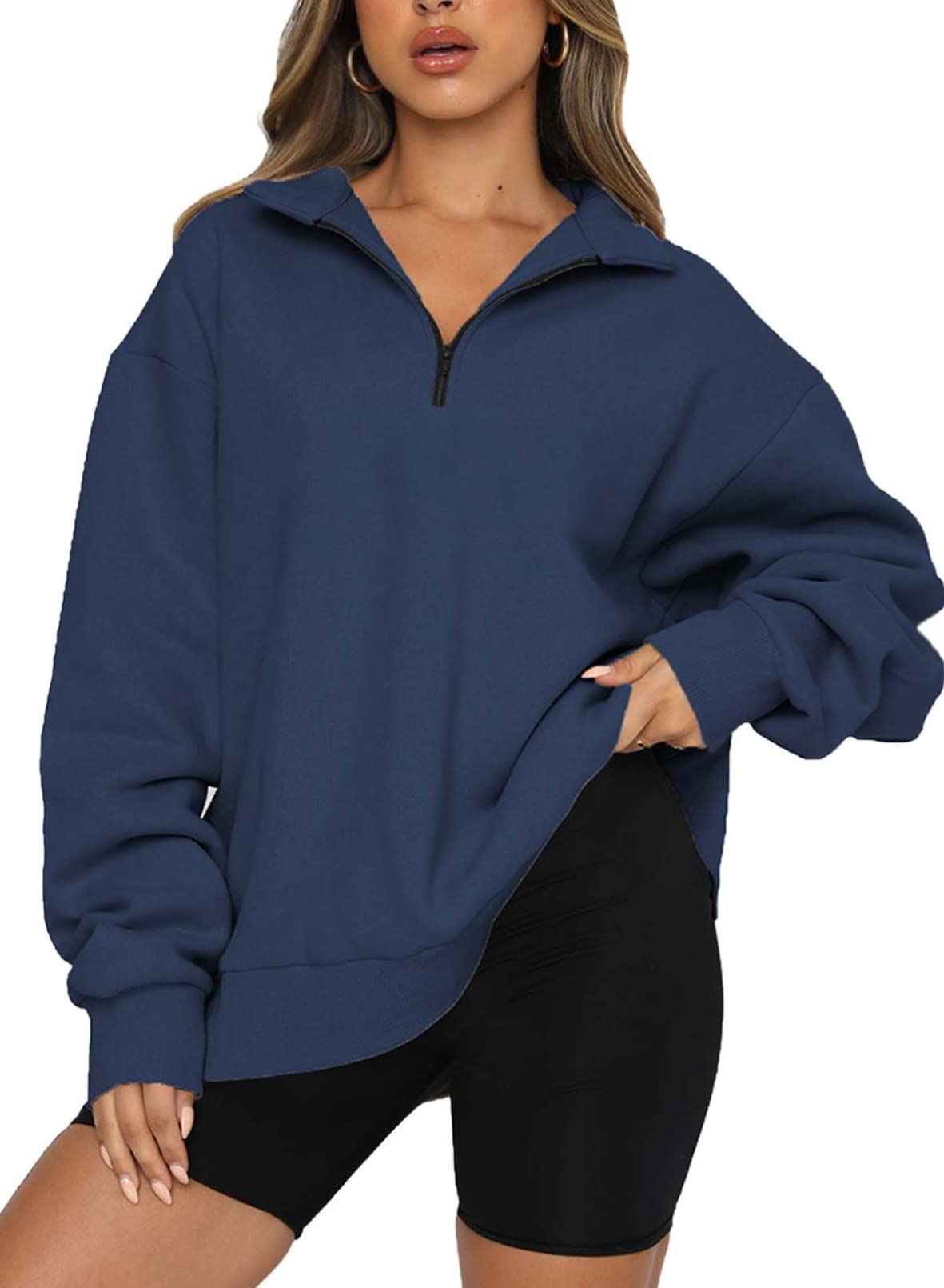 Women's Half Zip Quilted Sweatshirts Crew Neck Long Sleeve Pullover Tops