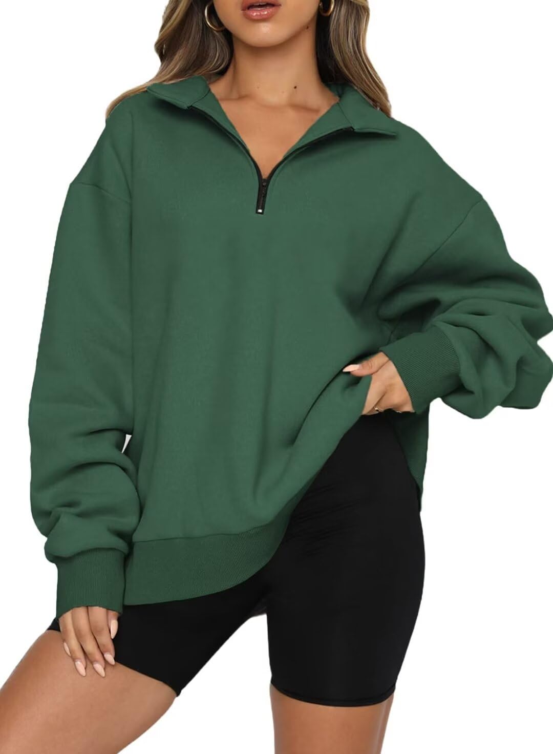 Women's Half Zip Quilted Sweatshirts Crew Neck Long Sleeve Pullover Tops