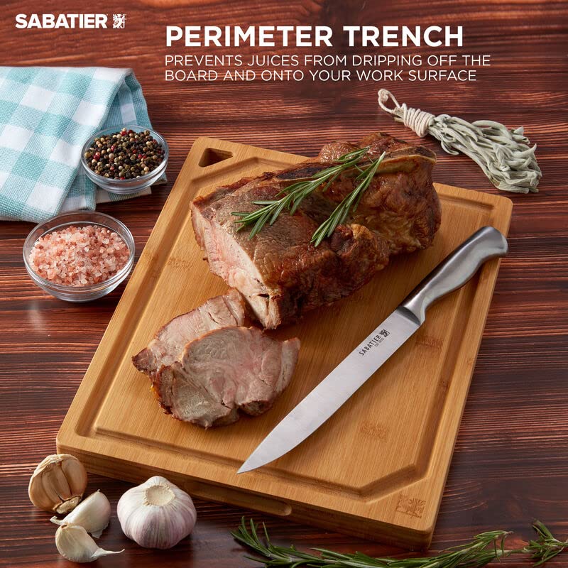 Sabatier Large Cutting Board with Perimeter Juice Trench and Recessed Handles, Reversible