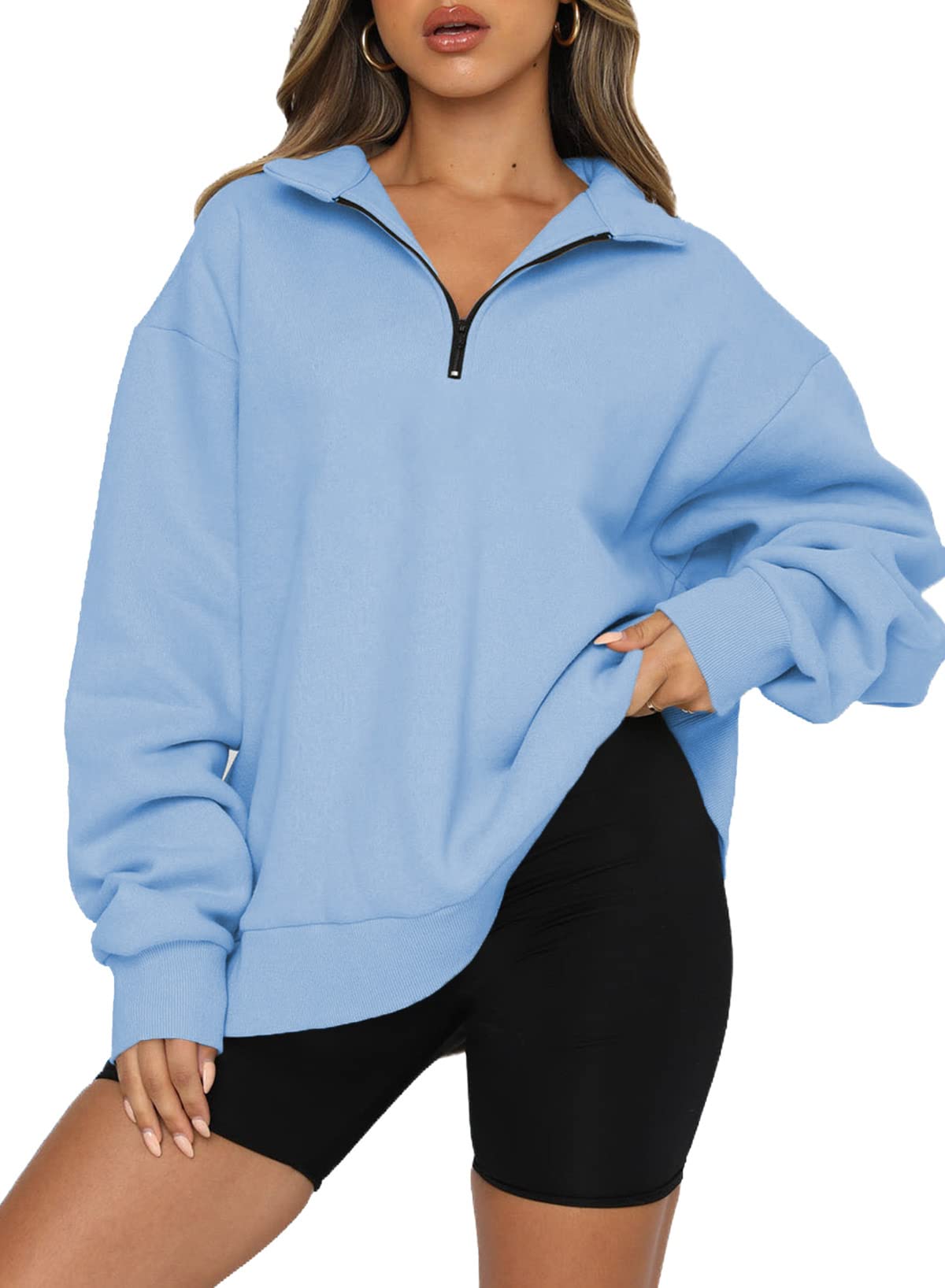 Women's Half Zip Quilted Sweatshirts Crew Neck Long Sleeve Pullover Tops