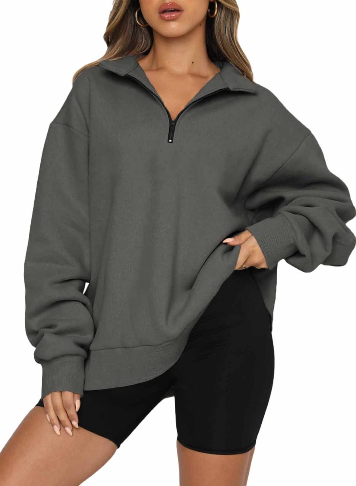 Women's Half Zip Quilted Sweatshirts Crew Neck Long Sleeve Pullover Tops