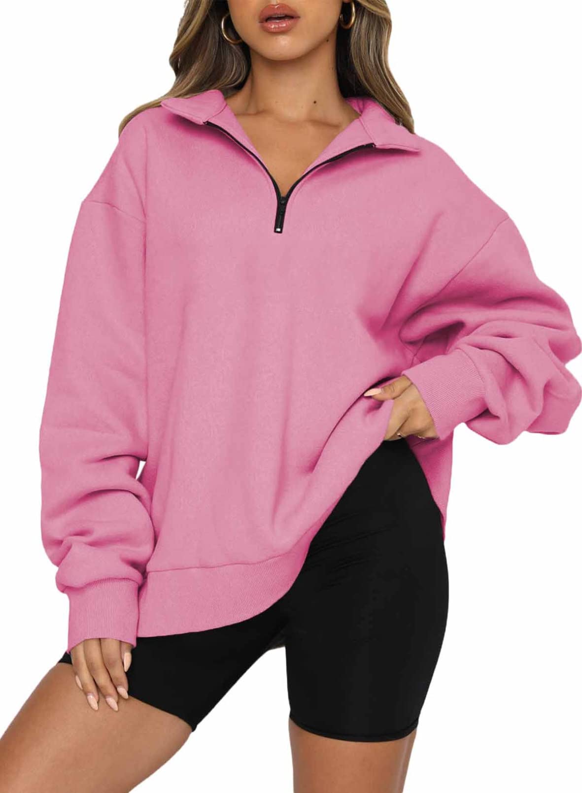 Women's Half Zip Quilted Sweatshirts Crew Neck Long Sleeve Pullover Tops