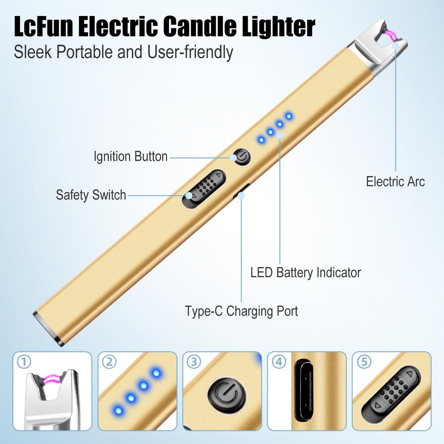 3 Pack Candle Lighter Electric USB Rechargeable Lighter with Safety Lock