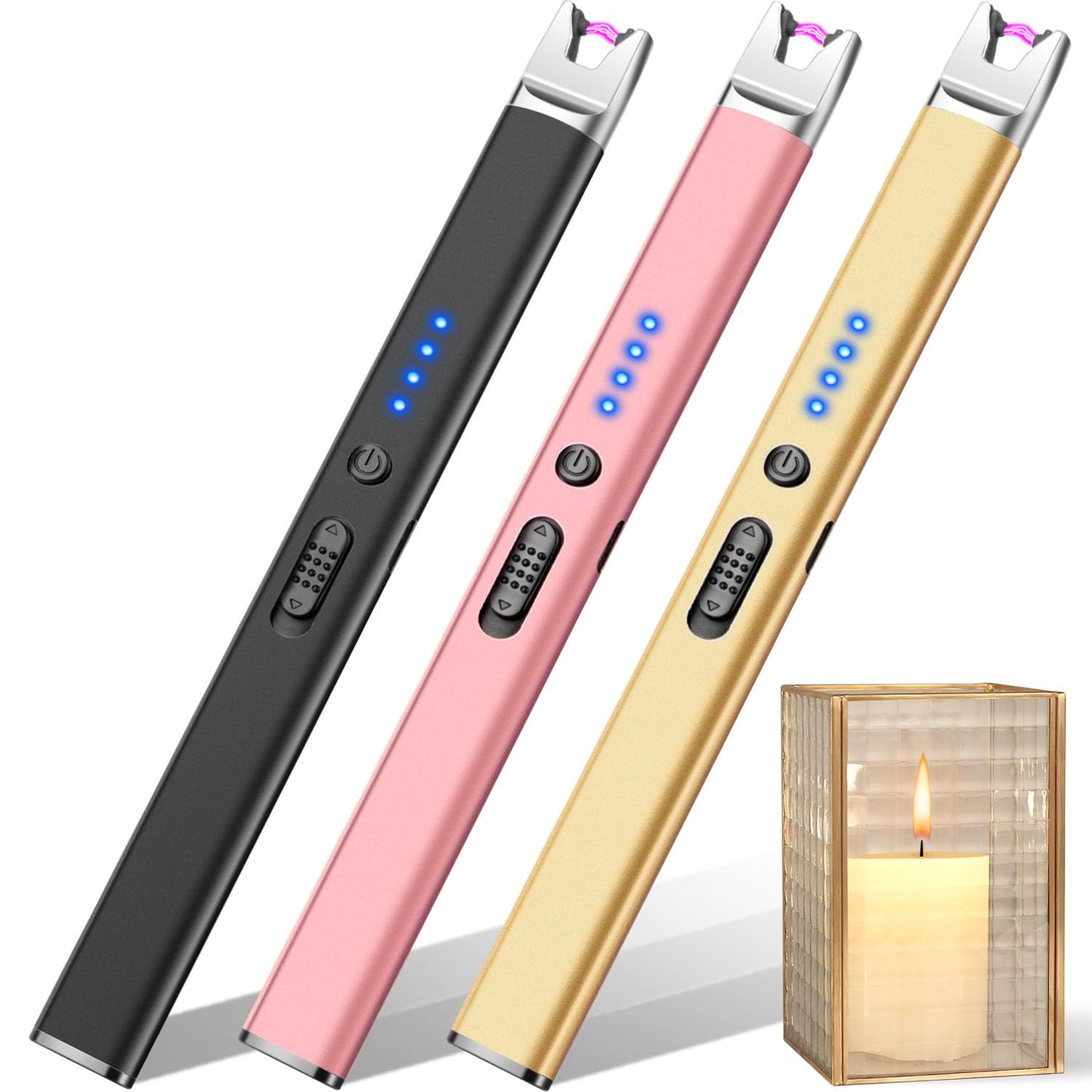 3 Pack Candle Lighter Electric USB Rechargeable Lighter with Safety Lock