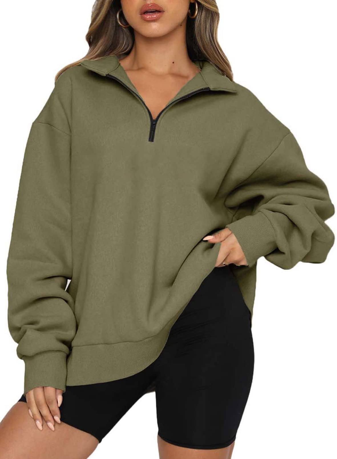 Women's Half Zip Quilted Sweatshirts Crew Neck Long Sleeve Pullover Tops