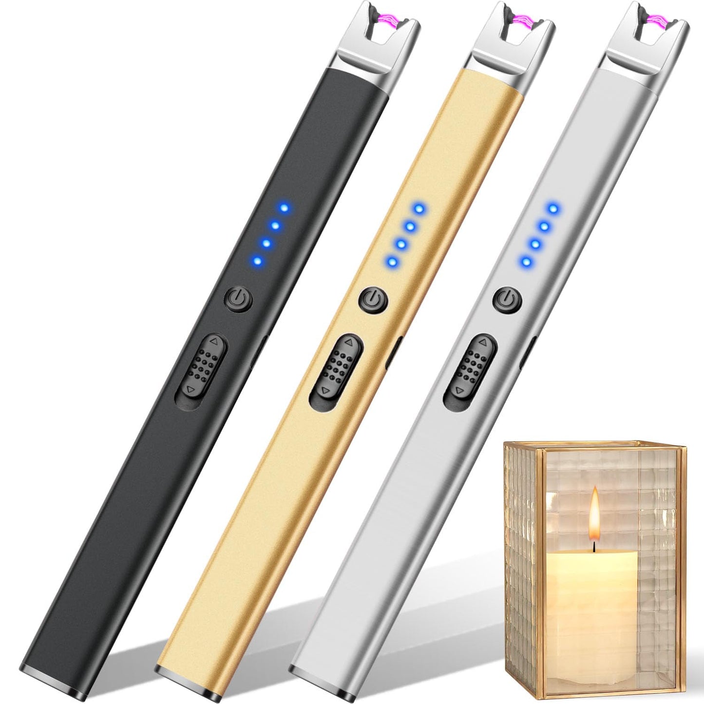 3 Pack Candle Lighter Electric USB Rechargeable Lighter with Safety Lock