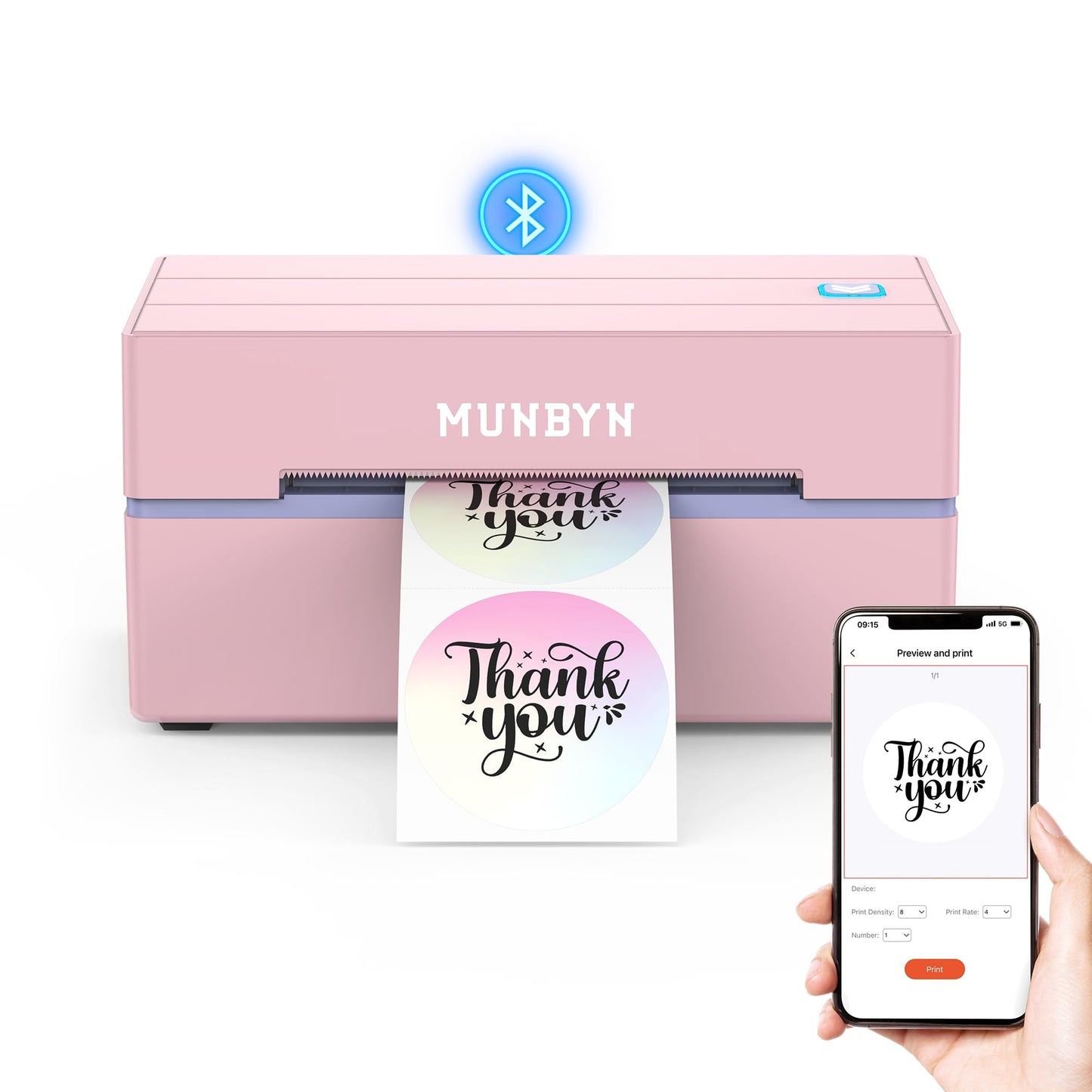 MUNBYN Bluetooth Thermal Label Printer, 130B Wireless 4x6 Shipping Label Printer for Shipping
