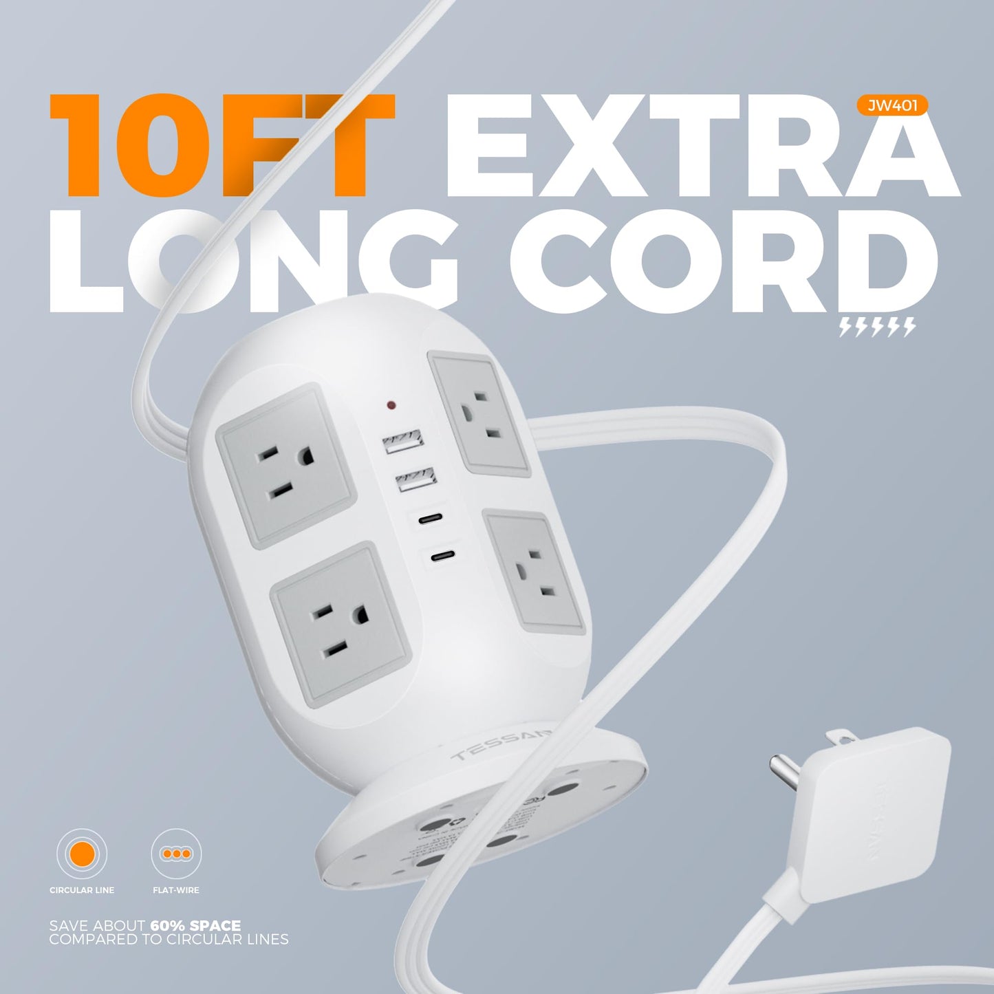Tower Surge Protector Power Strip 10 ft