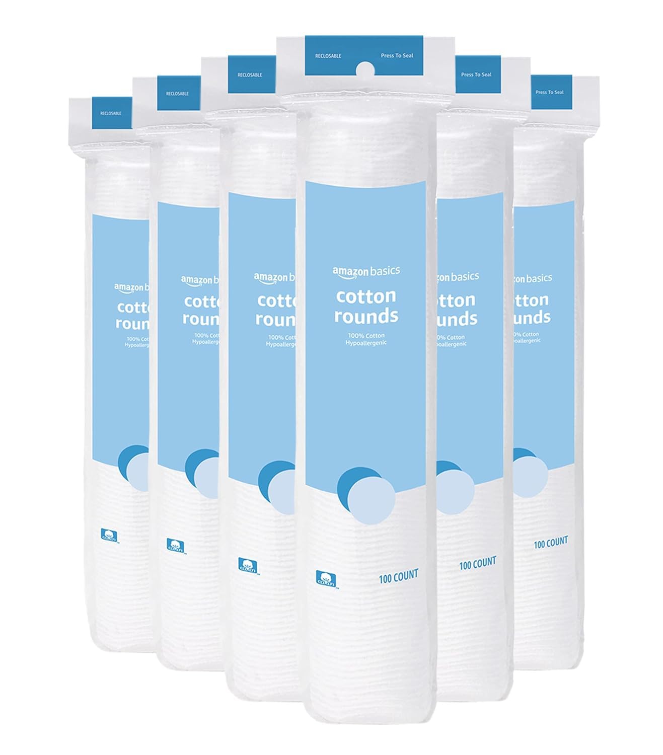 Hypoallergenic 100% Cotton Rounds for Makeup Removal and Skincare, 600 Count, 6 Packs of 100 Count