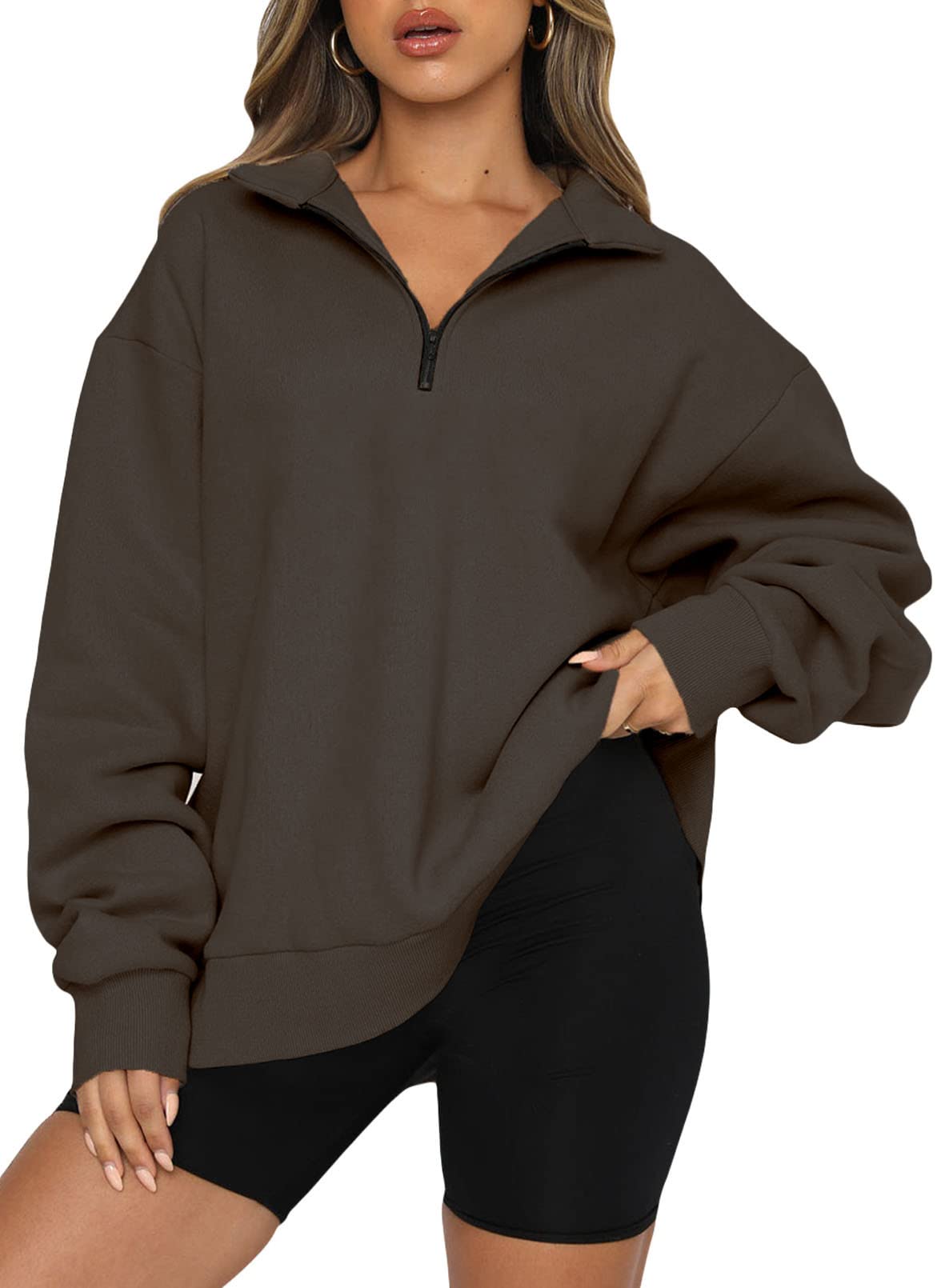 Women's Half Zip Quilted Sweatshirts Crew Neck Long Sleeve Pullover Tops