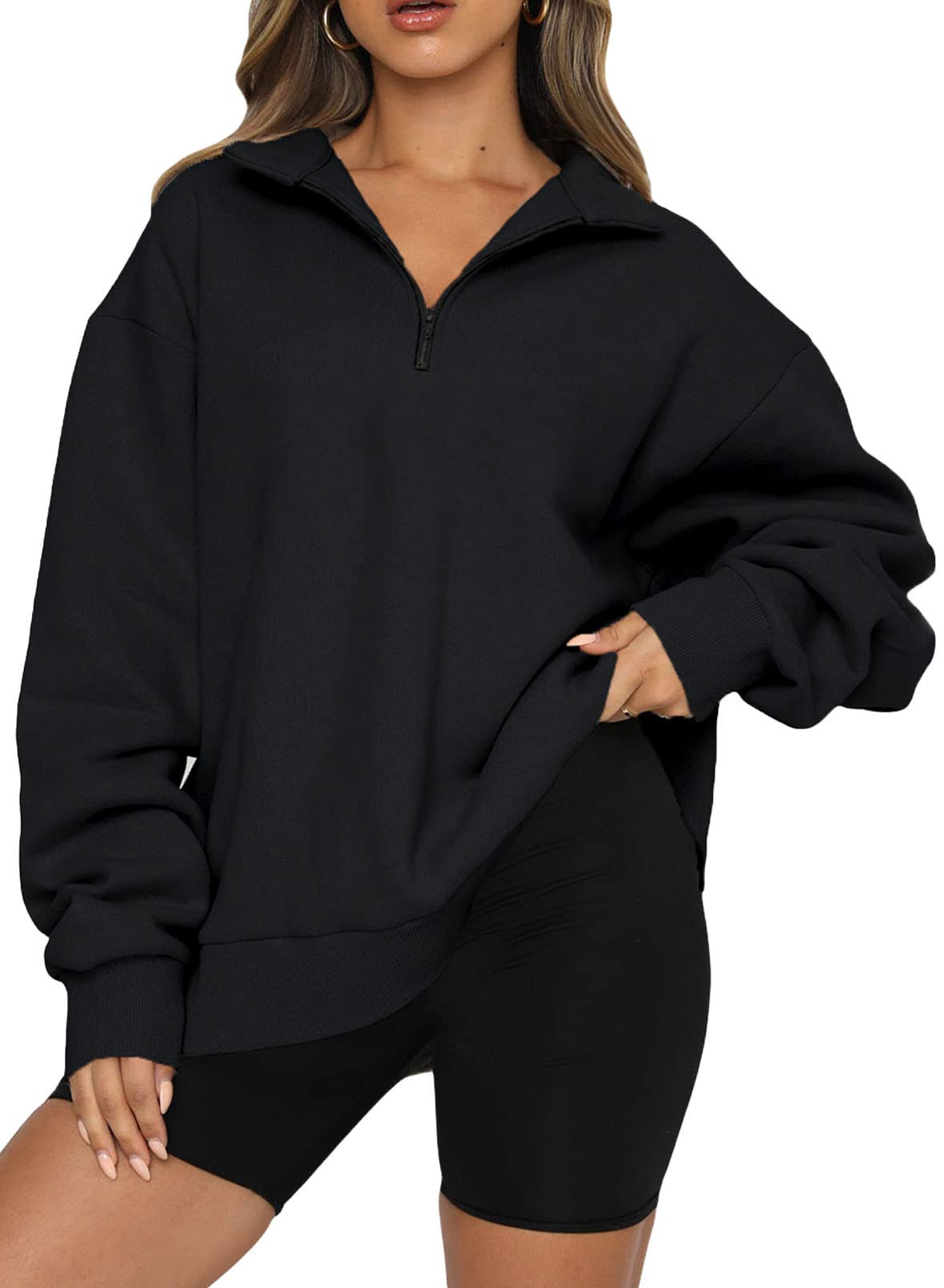 Women's Half Zip Quilted Sweatshirts Crew Neck Long Sleeve Pullover Tops