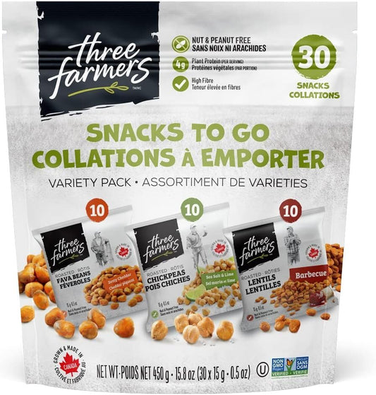 30-Pack Three Farmers Healthy Variety Snack Packs - Roasted, Never Fried - Protein Rich, Pareve