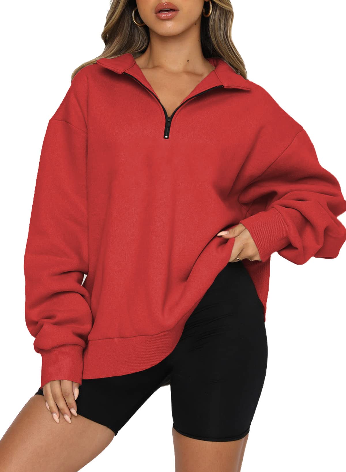 Women's Half Zip Quilted Sweatshirts Crew Neck Long Sleeve Pullover Tops