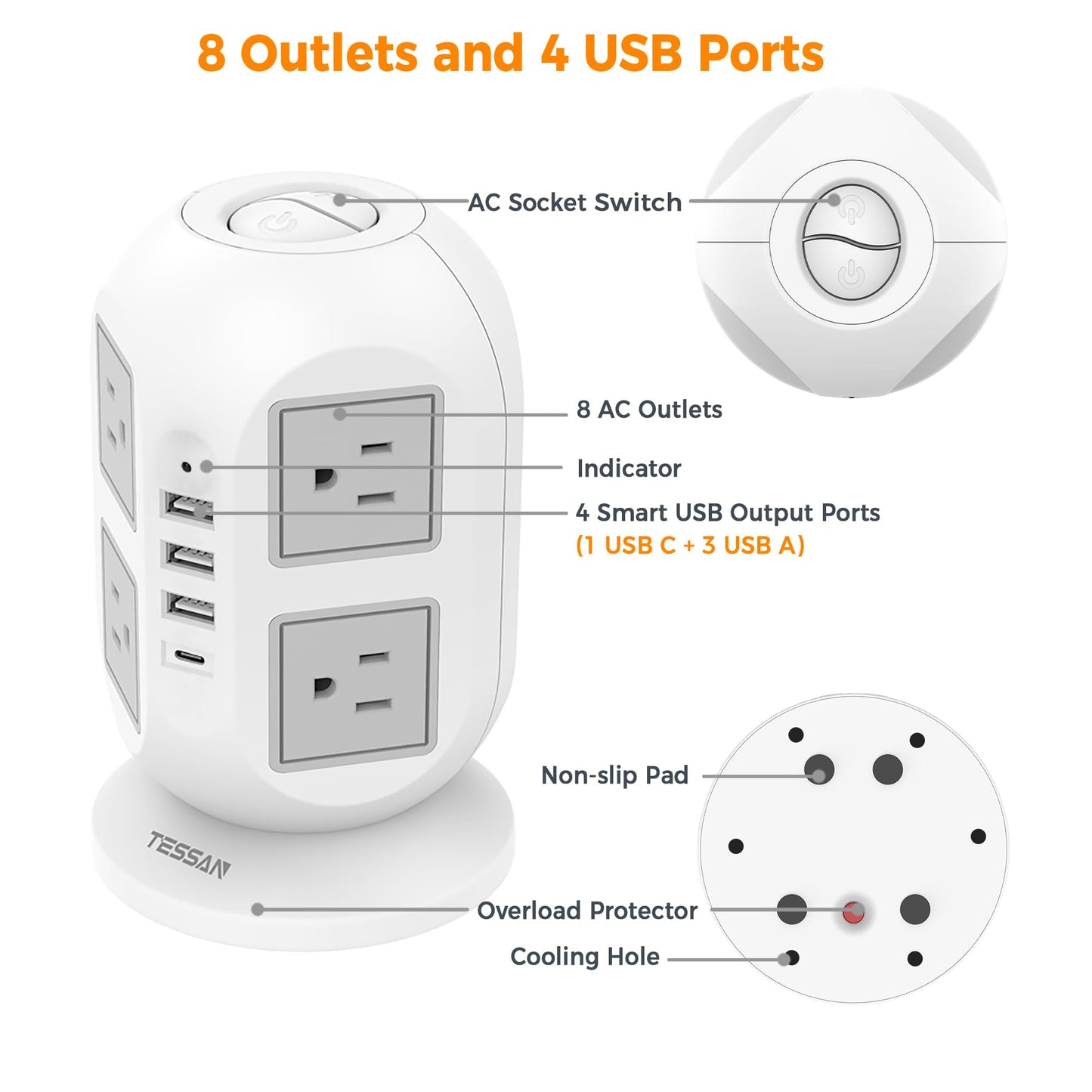 Tower Surge Protector Power Strip 10 ft