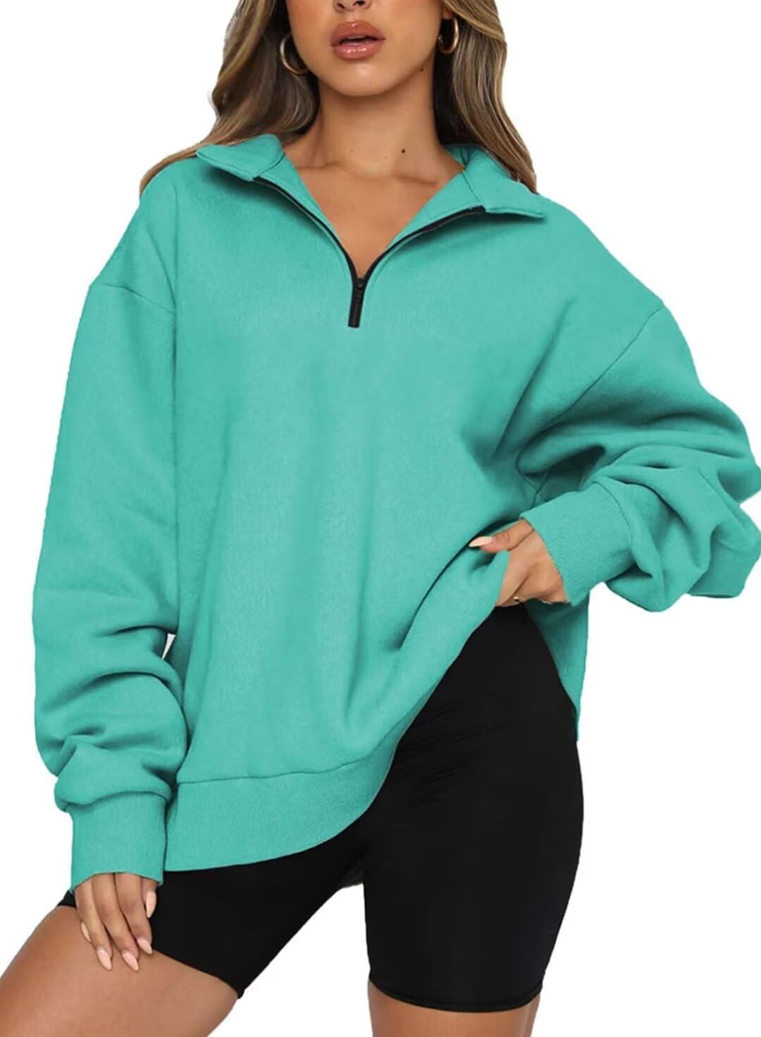 Women's Half Zip Quilted Sweatshirts Crew Neck Long Sleeve Pullover Tops