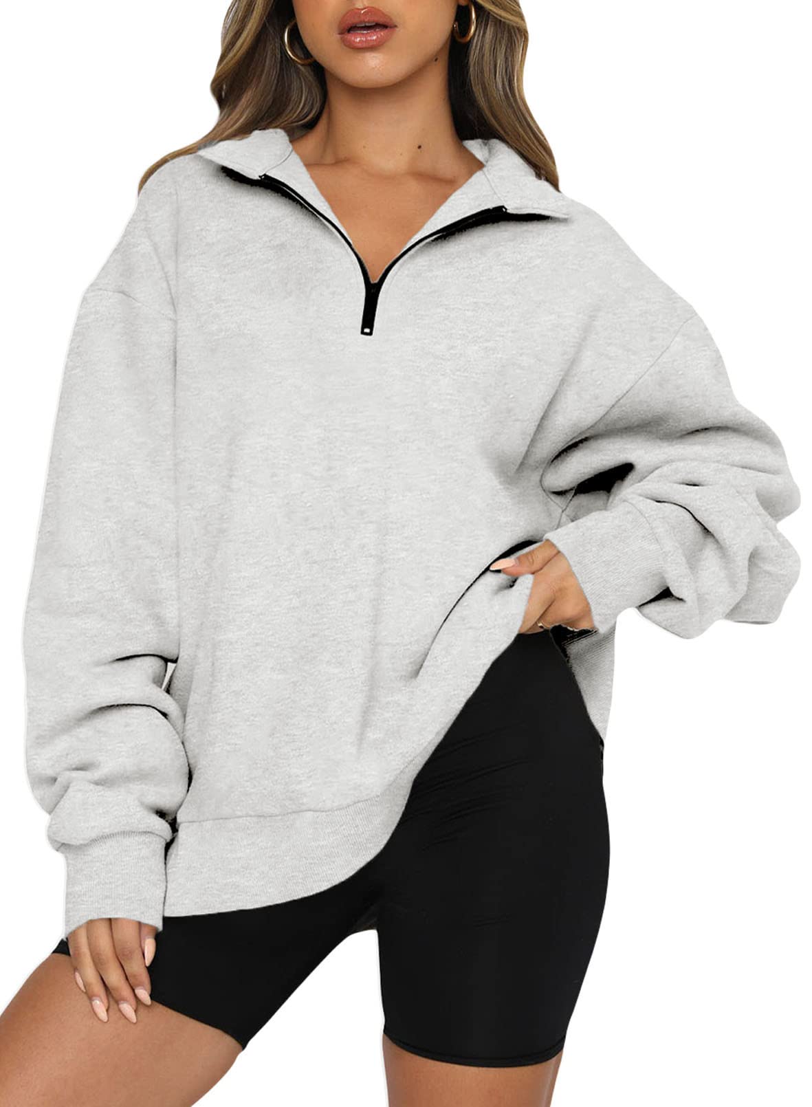 Women's Half Zip Quilted Sweatshirts Crew Neck Long Sleeve Pullover Tops
