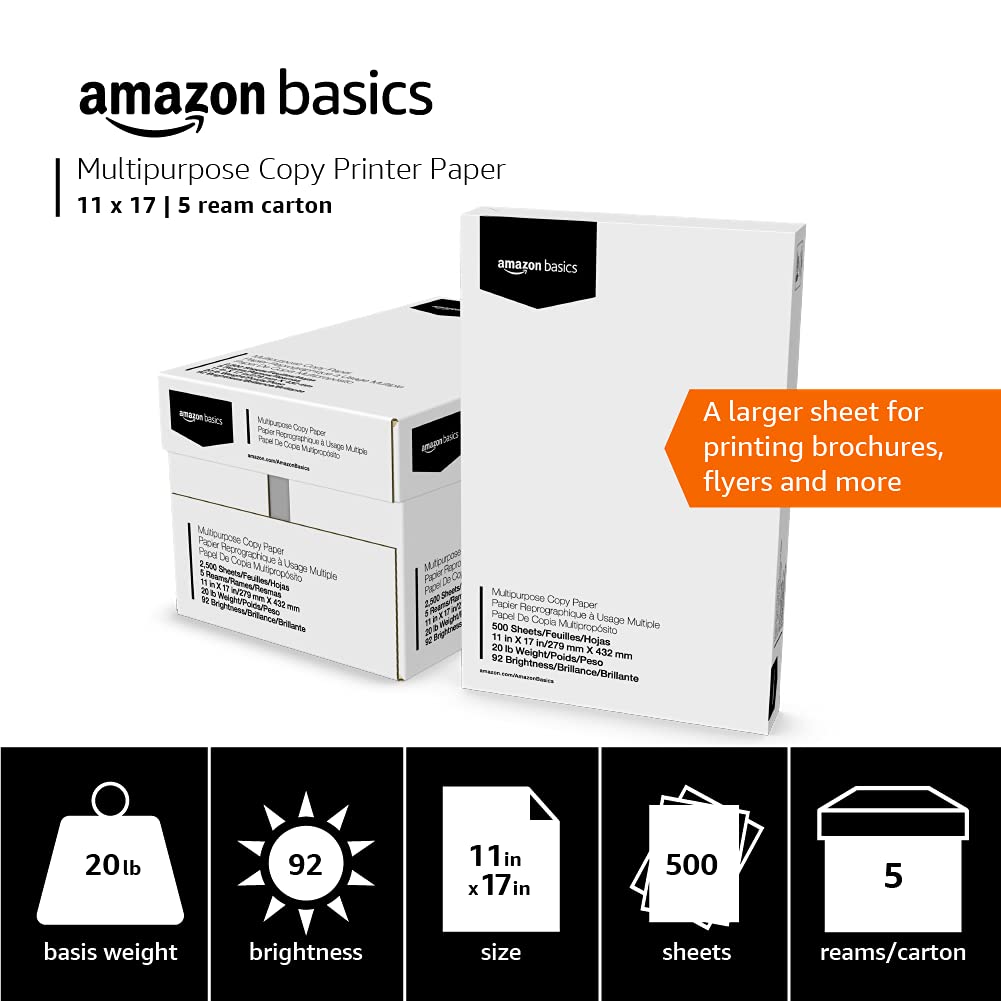 Multipurpose Copy Printer Paper, 20 lb, 8.5 x 11 Inches, 3 Reams (1,500 Sheets), 92 Bright, White