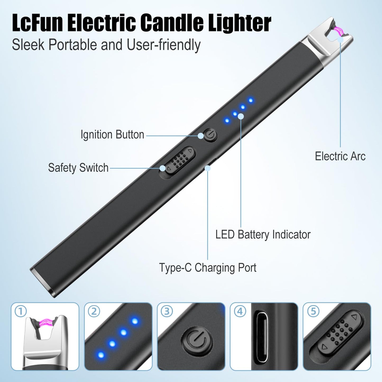 3 Pack Candle Lighter Electric USB Rechargeable Lighter with Safety Lock