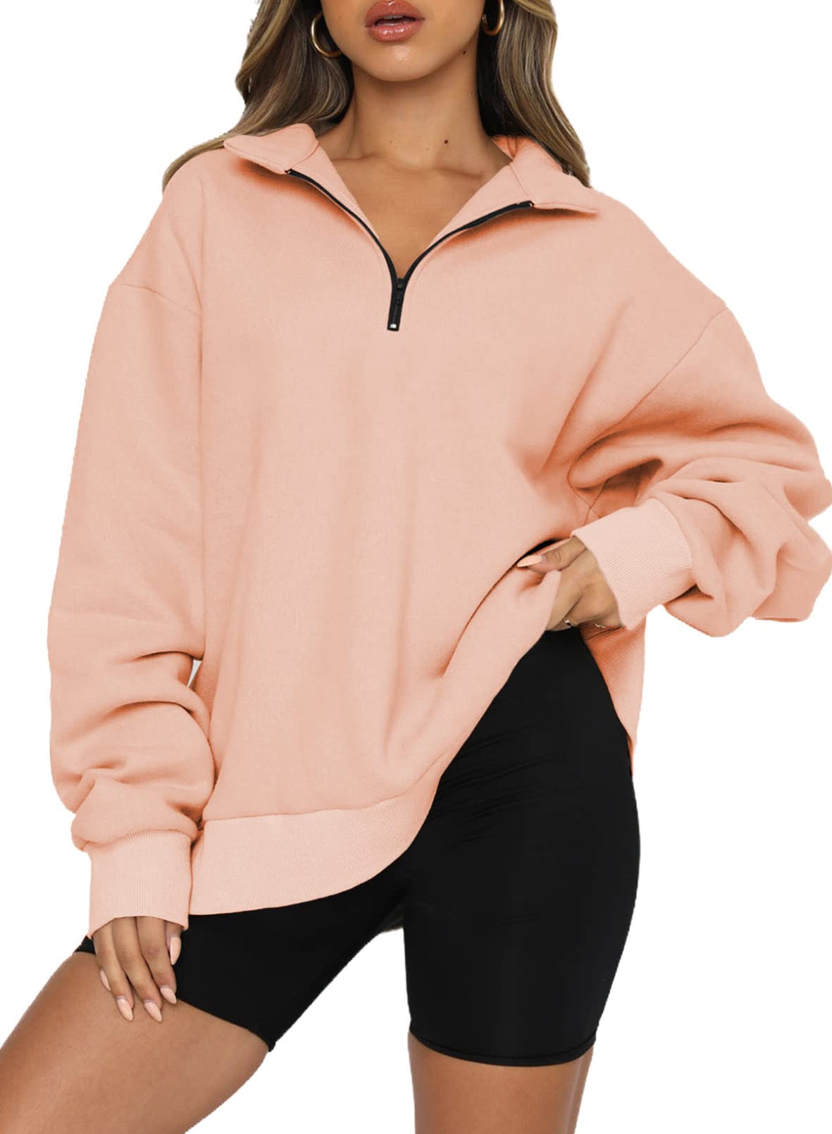 Women's Half Zip Quilted Sweatshirts Crew Neck Long Sleeve Pullover Tops