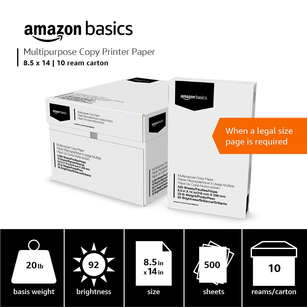 Multipurpose Copy Printer Paper, 20 lb, 8.5 x 11 Inches, 3 Reams (1,500 Sheets), 92 Bright, White