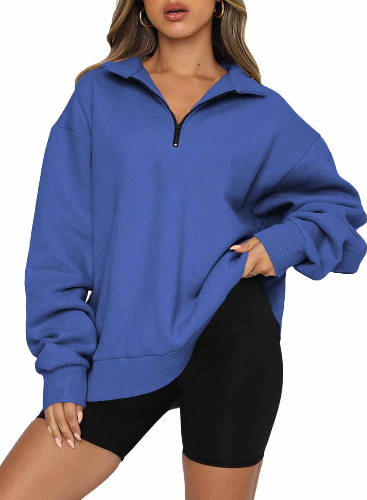 Women's Half Zip Quilted Sweatshirts Crew Neck Long Sleeve Pullover Tops