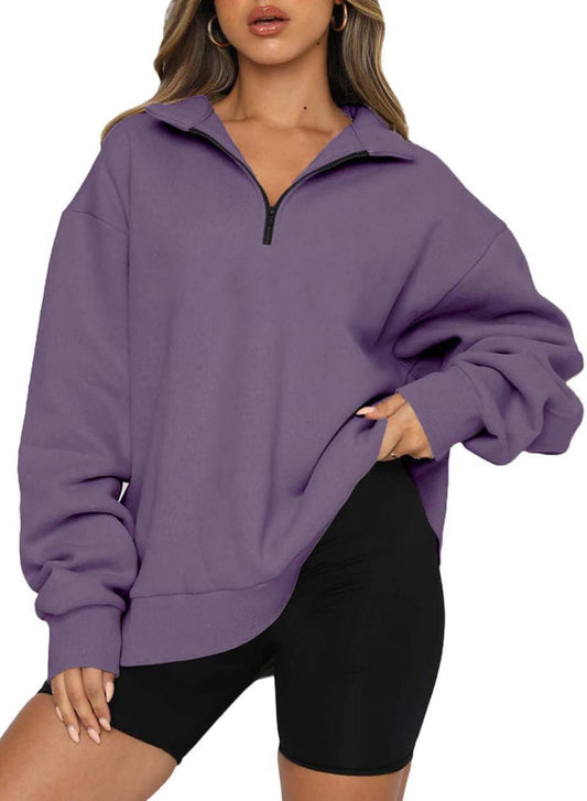 Women's Half Zip Quilted Sweatshirts Crew Neck Long Sleeve Pullover Tops
