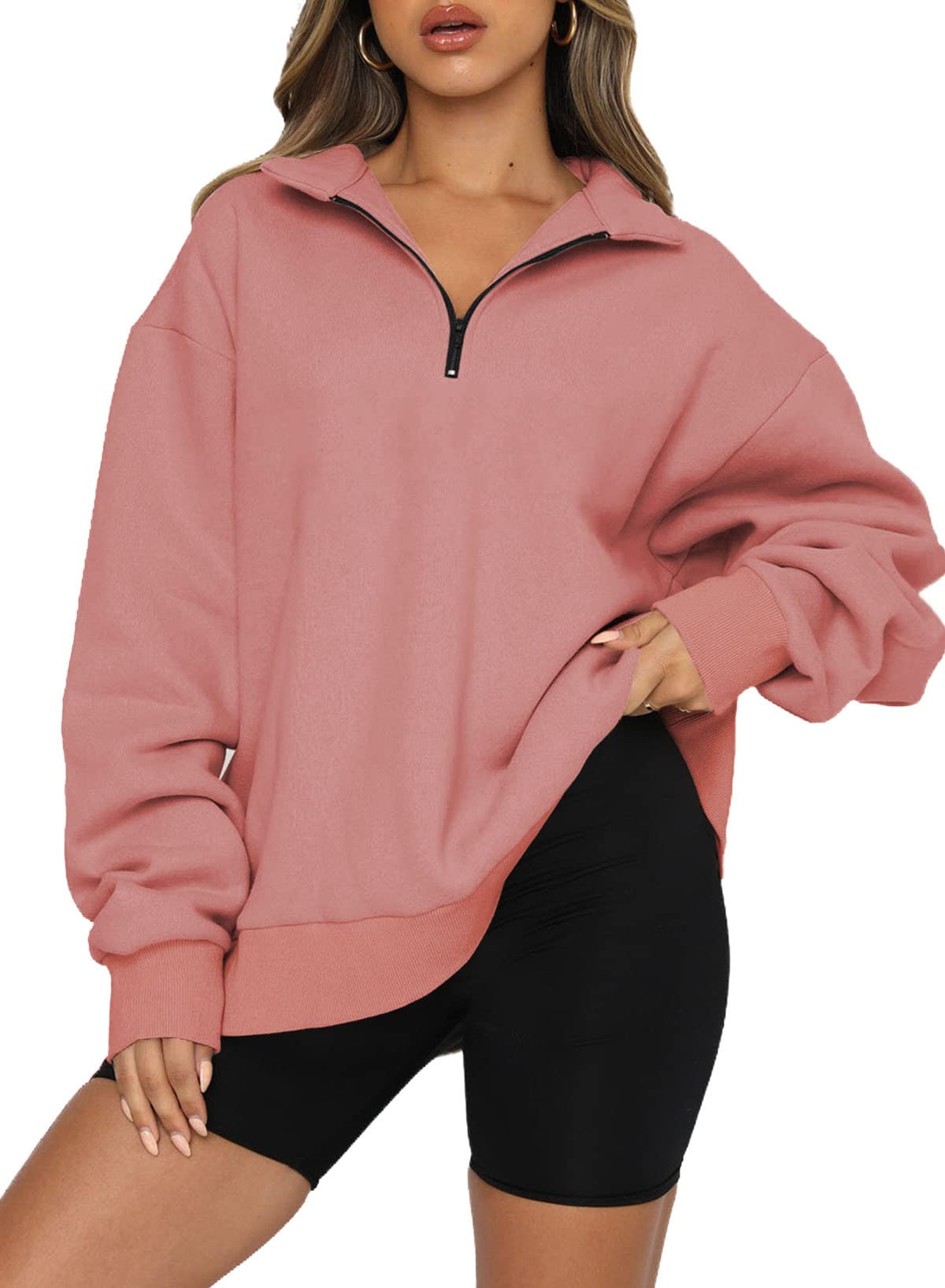 Women's Half Zip Quilted Sweatshirts Crew Neck Long Sleeve Pullover Tops