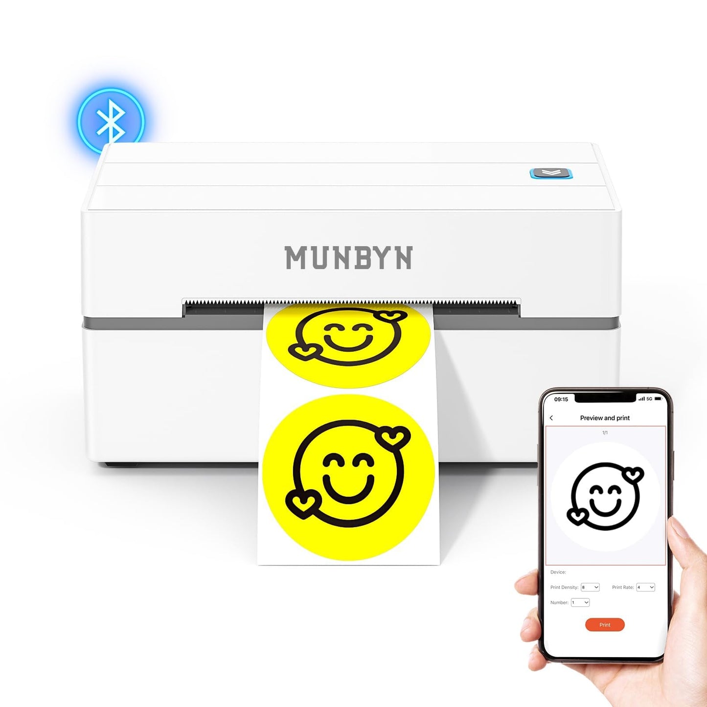 MUNBYN Bluetooth Thermal Label Printer, 130B Wireless 4x6 Shipping Label Printer for Shipping