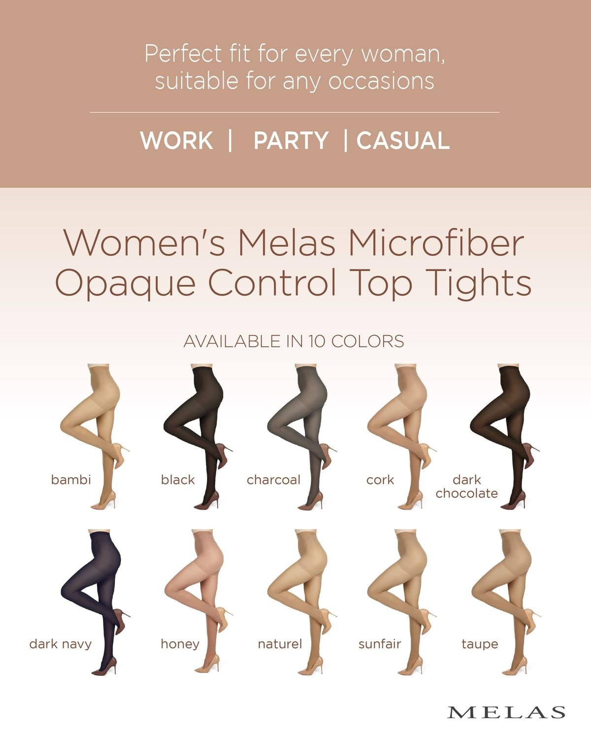 Melas 6 Pack of Microfiber Control Top Tights, Comfortable Velvet Soft Opaque Tights, 60 Denier - Sizes XS to Q2