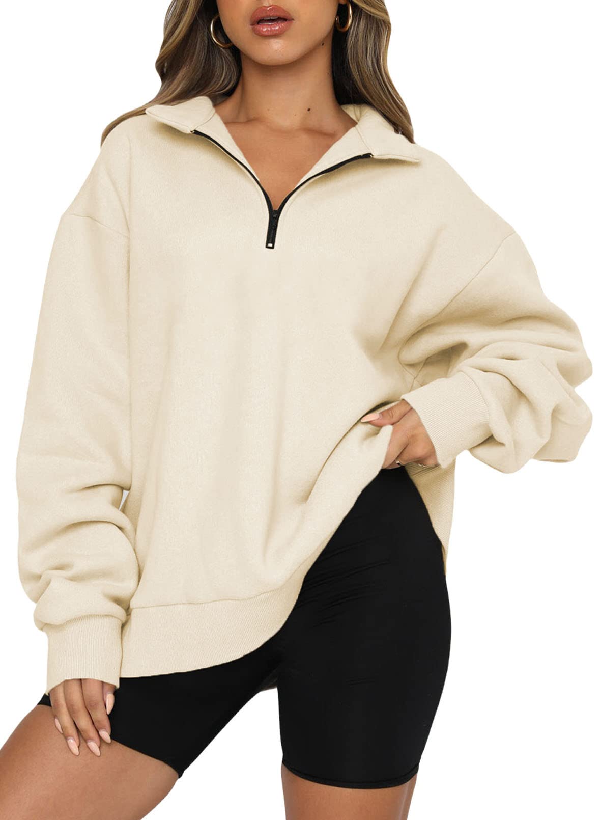 Women's Half Zip Quilted Sweatshirts Crew Neck Long Sleeve Pullover Tops