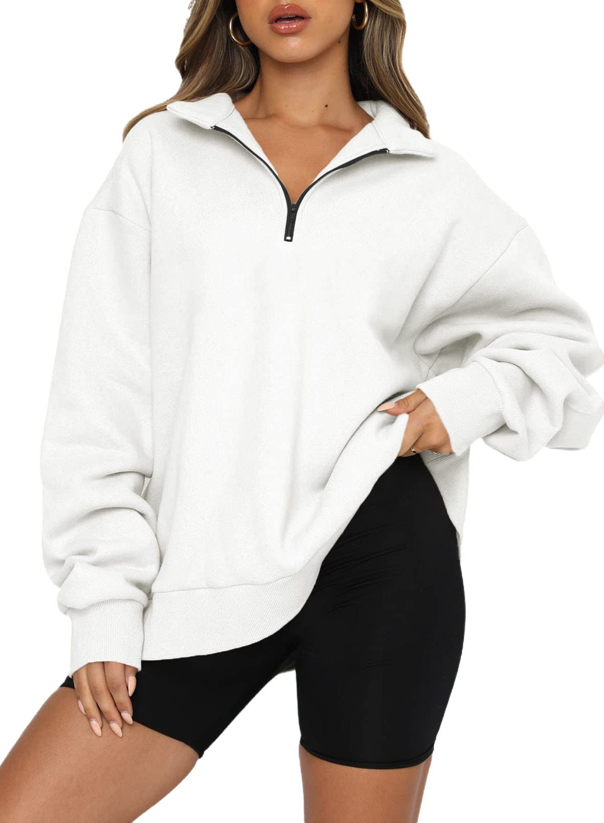 Women's Half Zip Quilted Sweatshirts Crew Neck Long Sleeve Pullover Tops