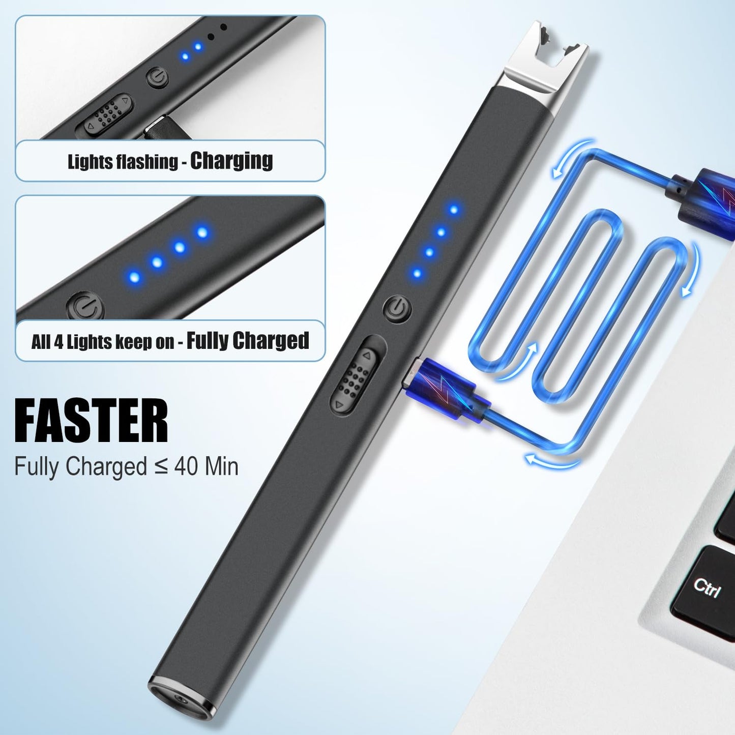 3 Pack Candle Lighter Electric USB Rechargeable Lighter with Safety Lock