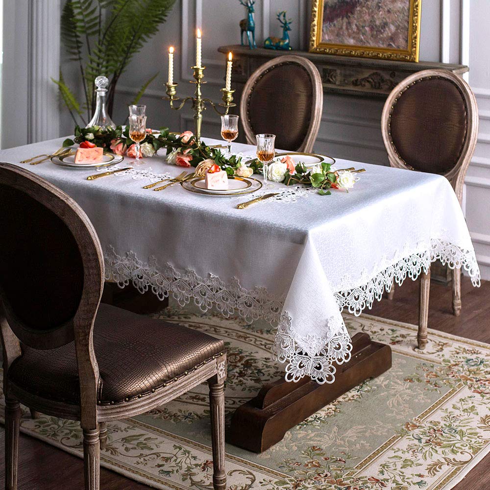 Rectangle Lace Fabric Summer Tablecloth with Macrame Border
