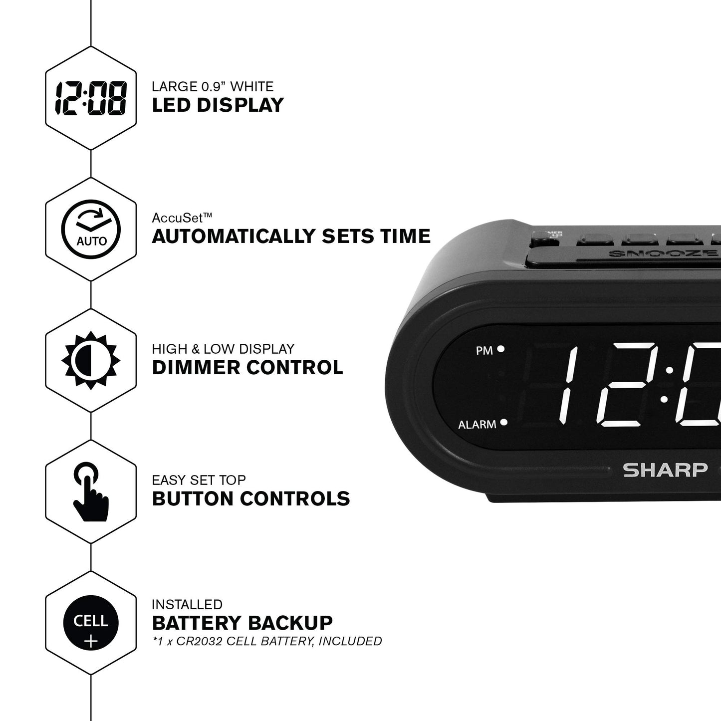 Sharp Digital Alarm Clock, Never Needs Setting