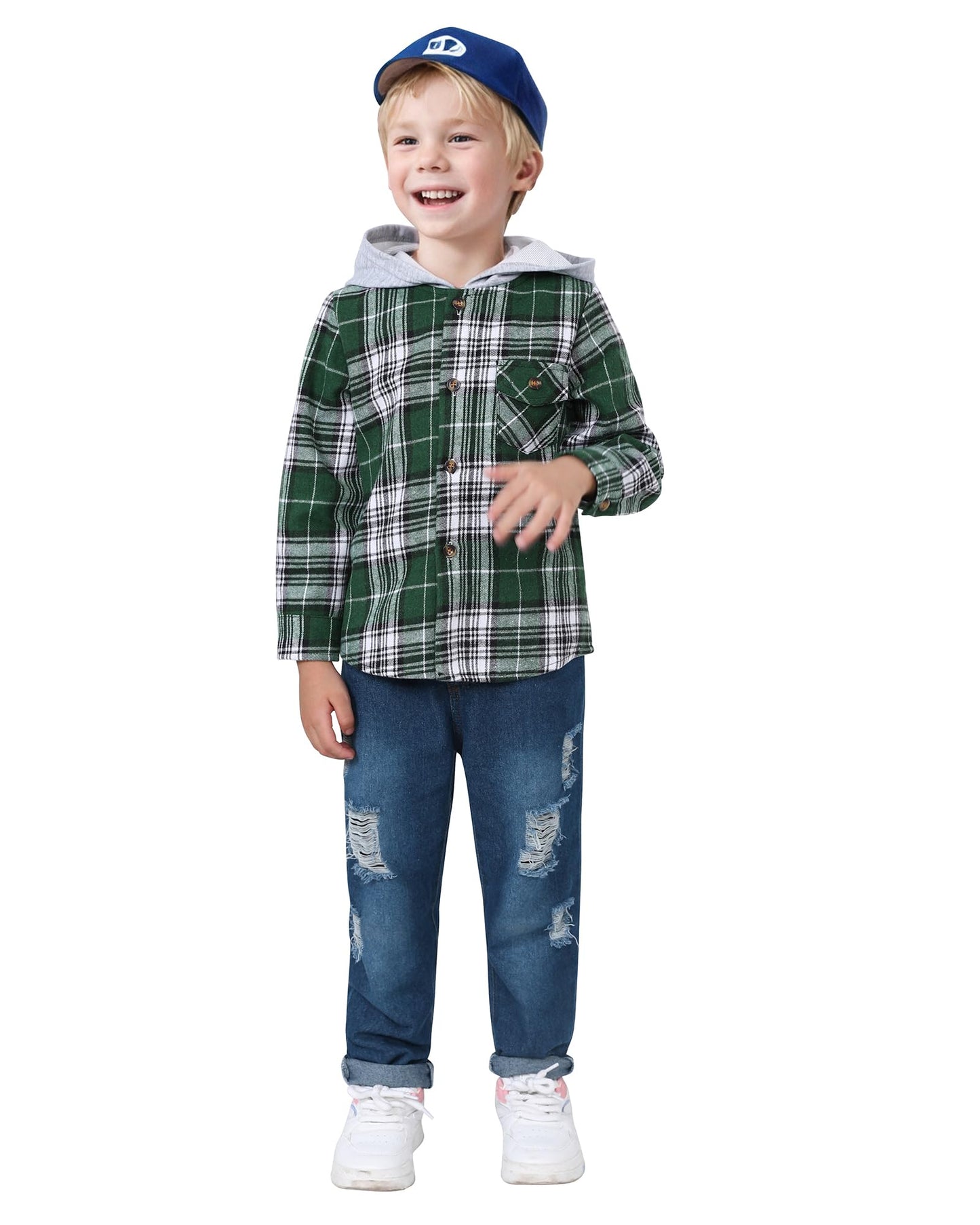 ZOEREA Toddler Baby Boys Clothes Outfits Kids Hoodie Flannel Shirts Set Plaid Hooded Tops +Jeans Pants Fall Winter 2-6T
