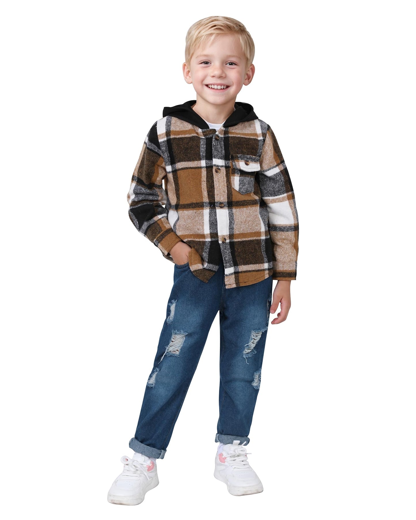 ZOEREA Toddler Baby Boys Clothes Outfits Kids Hoodie Flannel Shirts Set Plaid Hooded Tops +Jeans Pants Fall Winter 2-6T