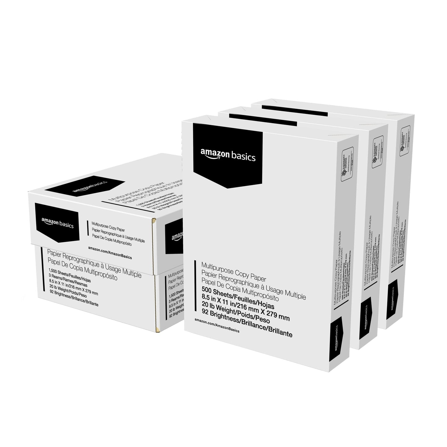 Multipurpose Copy Printer Paper, 20 lb, 8.5 x 11 Inches, 3 Reams (1,500 Sheets), 92 Bright, White