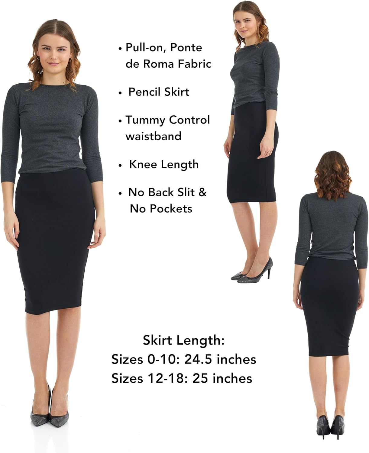 ESTEEZ Women's Pull-On Stretch Ponte Office Pencil Skirt 'Houston'
