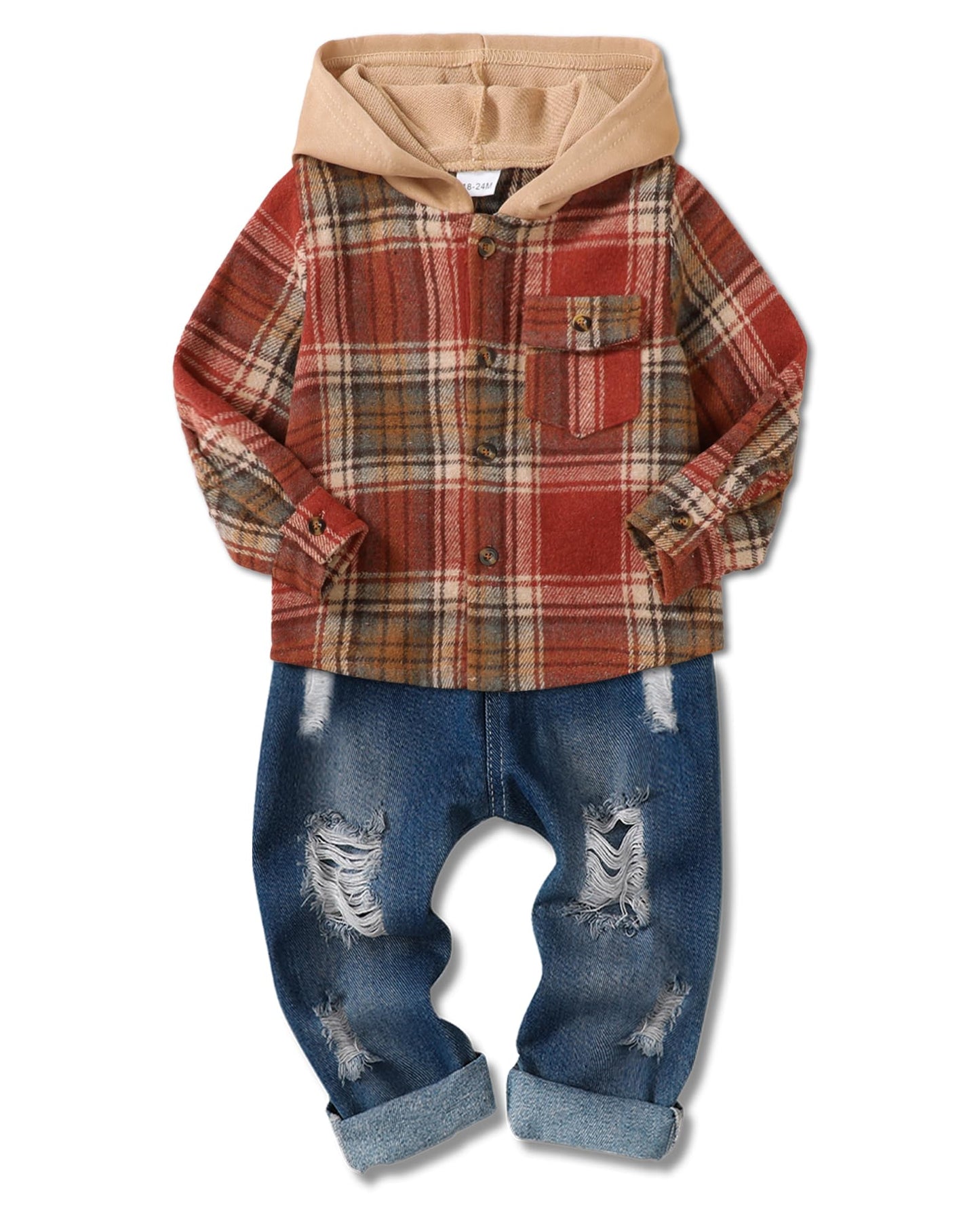 ZOEREA Toddler Baby Boys Clothes Outfits Kids Hoodie Flannel Shirts Set Plaid Hooded Tops +Jeans Pants Fall Winter 2-6T