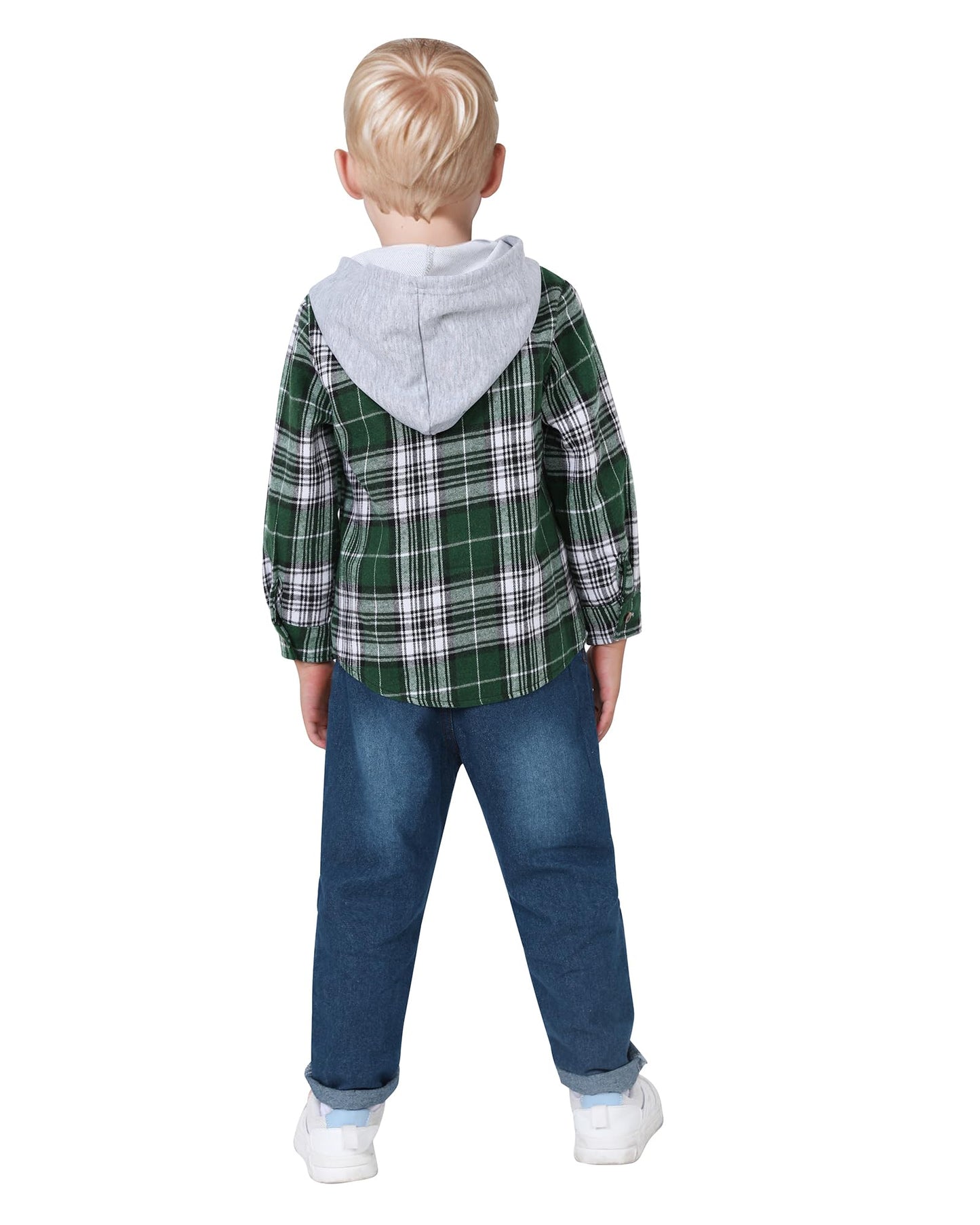 ZOEREA Toddler Baby Boys Clothes Outfits Kids Hoodie Flannel Shirts Set Plaid Hooded Tops +Jeans Pants Fall Winter 2-6T