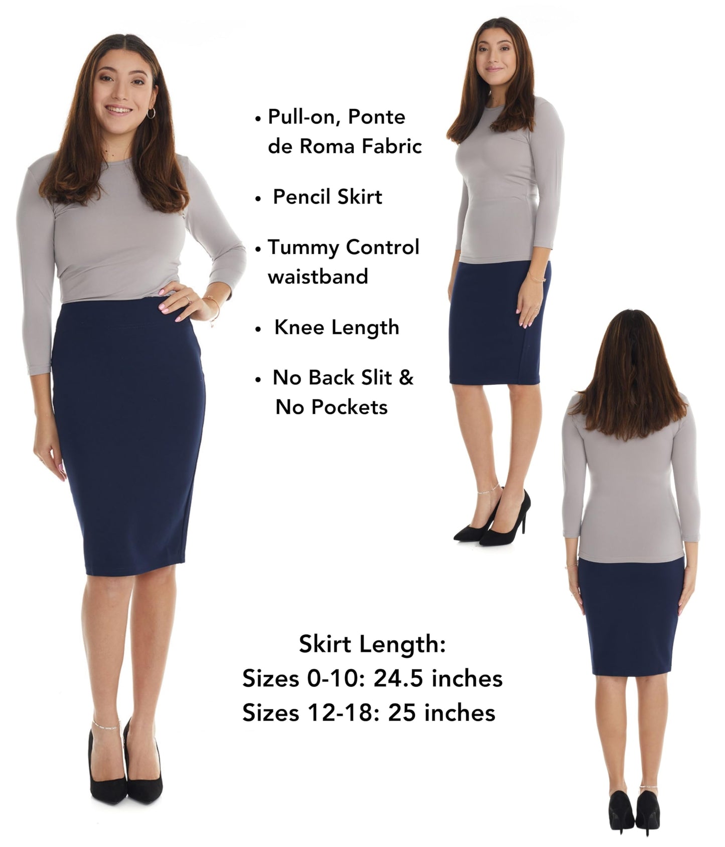 ESTEEZ Women's Pull-On Stretch Ponte Office Pencil Skirt 'Houston'
