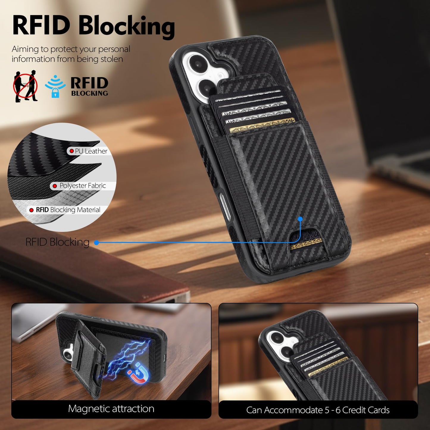 Compatible with iPhone 16 Pro Max Wallet Case with Card Holder