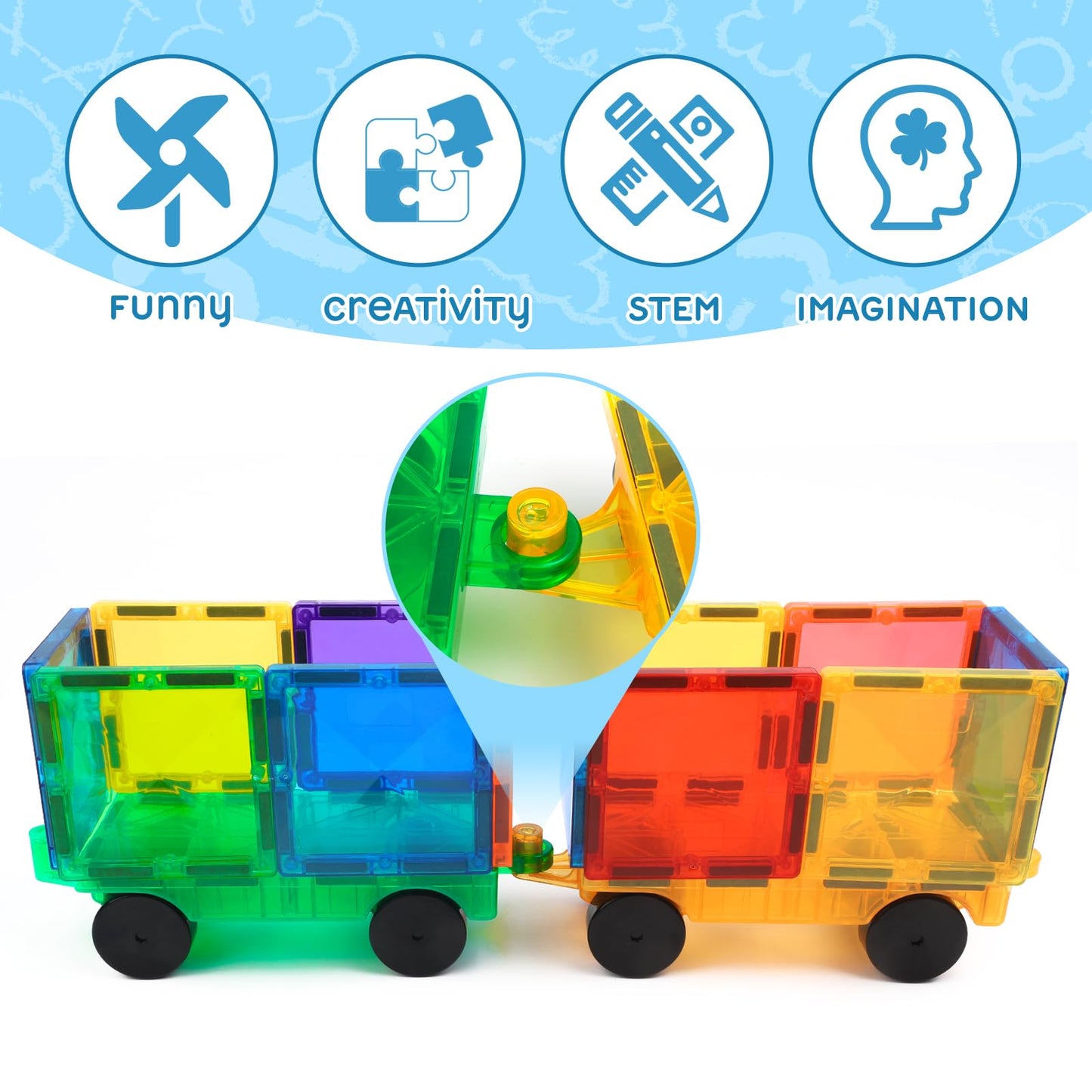 Magna Tiles Cars Construction Set - 4 PCS Magnetic Tiles Sensory Toys