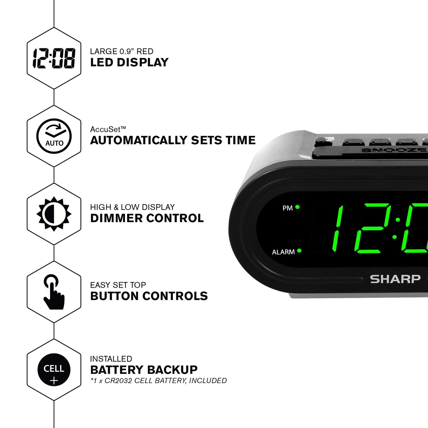Sharp Digital Alarm Clock, Never Needs Setting