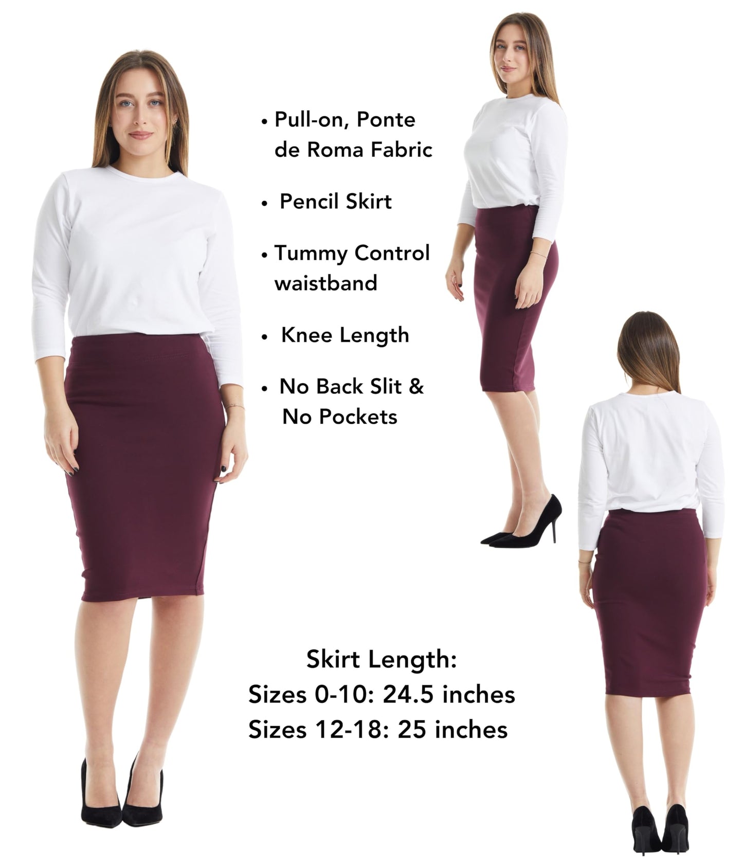 ESTEEZ Women's Pull-On Stretch Ponte Office Pencil Skirt 'Houston'