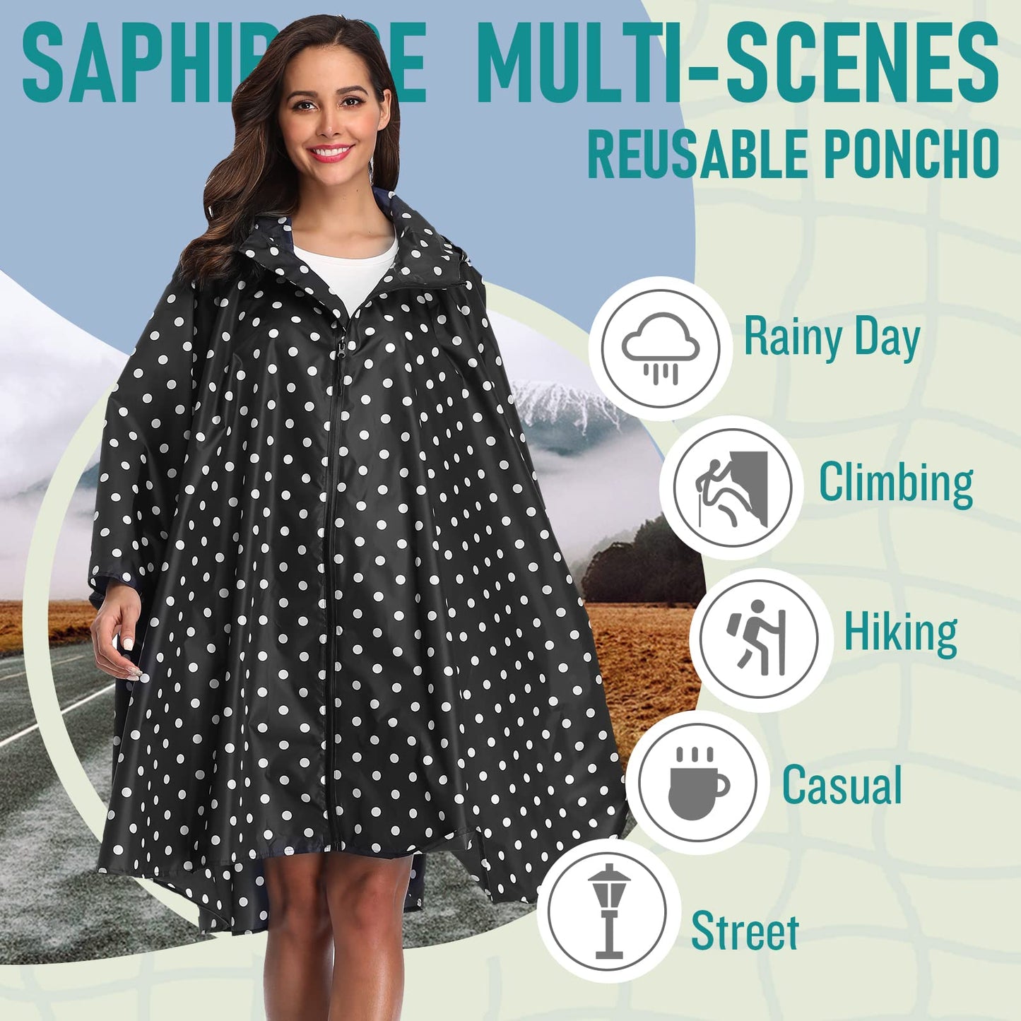 Unisex Rain Poncho Raincoat Hooded for Adults Women with Pockets